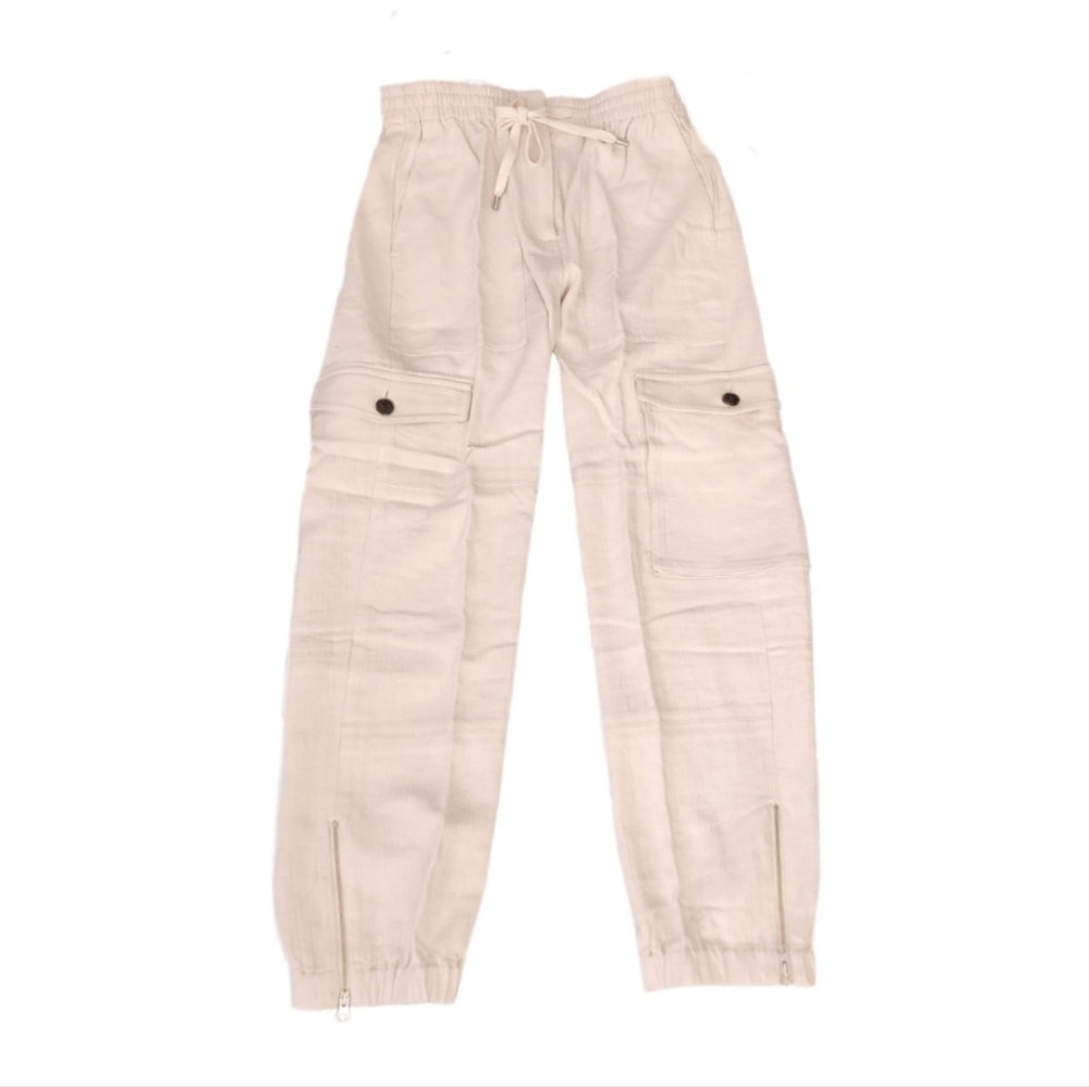 J. Crew Cargo Pants Linen Blend Ivory Zip Hem Split Size 00 - Picture 9 of 13